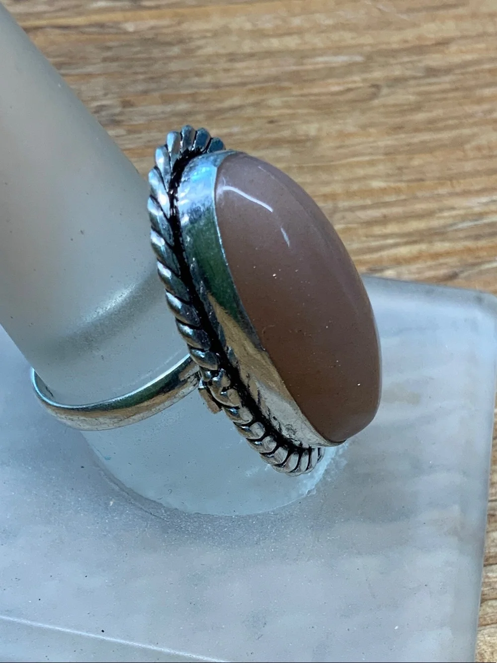Agate Gemstone Oval Cabochon 925 Rope Edge Ring - 7 /2